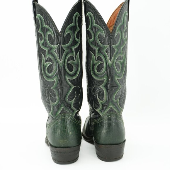Vintage Emerald Leather 1970s Cowboy Boots Green Lizard Western Cowgirl Size 7 - Picture 7 of 11